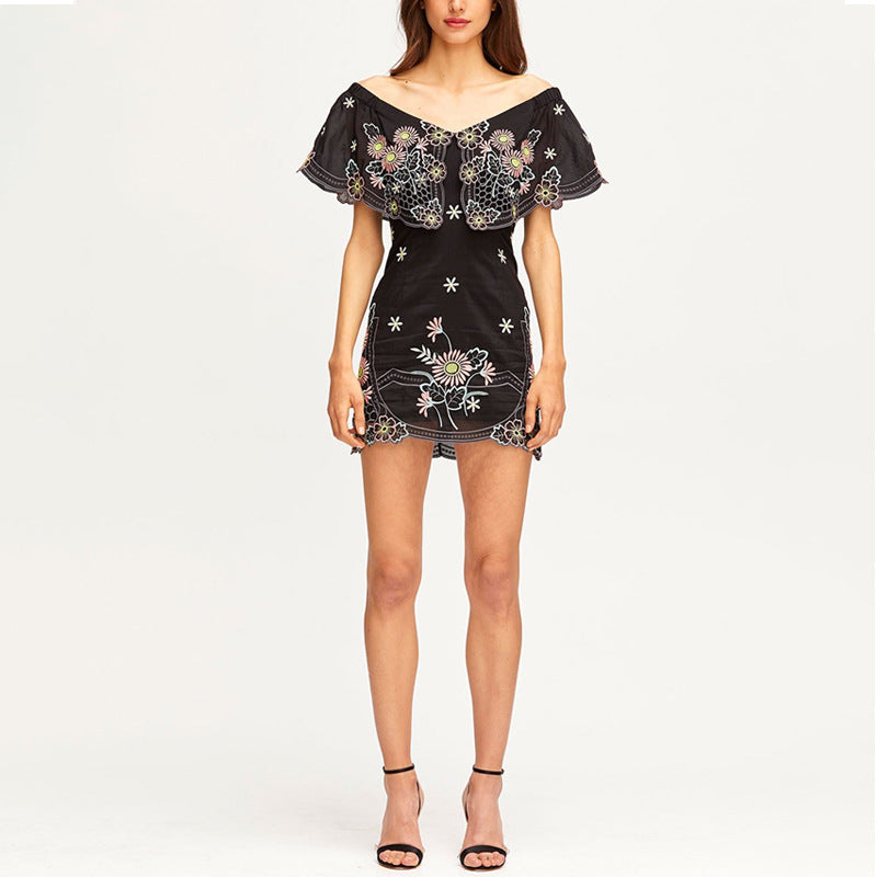 Spring New Line Collar Flower Embroidery Temperament Niche Design Fashion Lady Short Dress Women