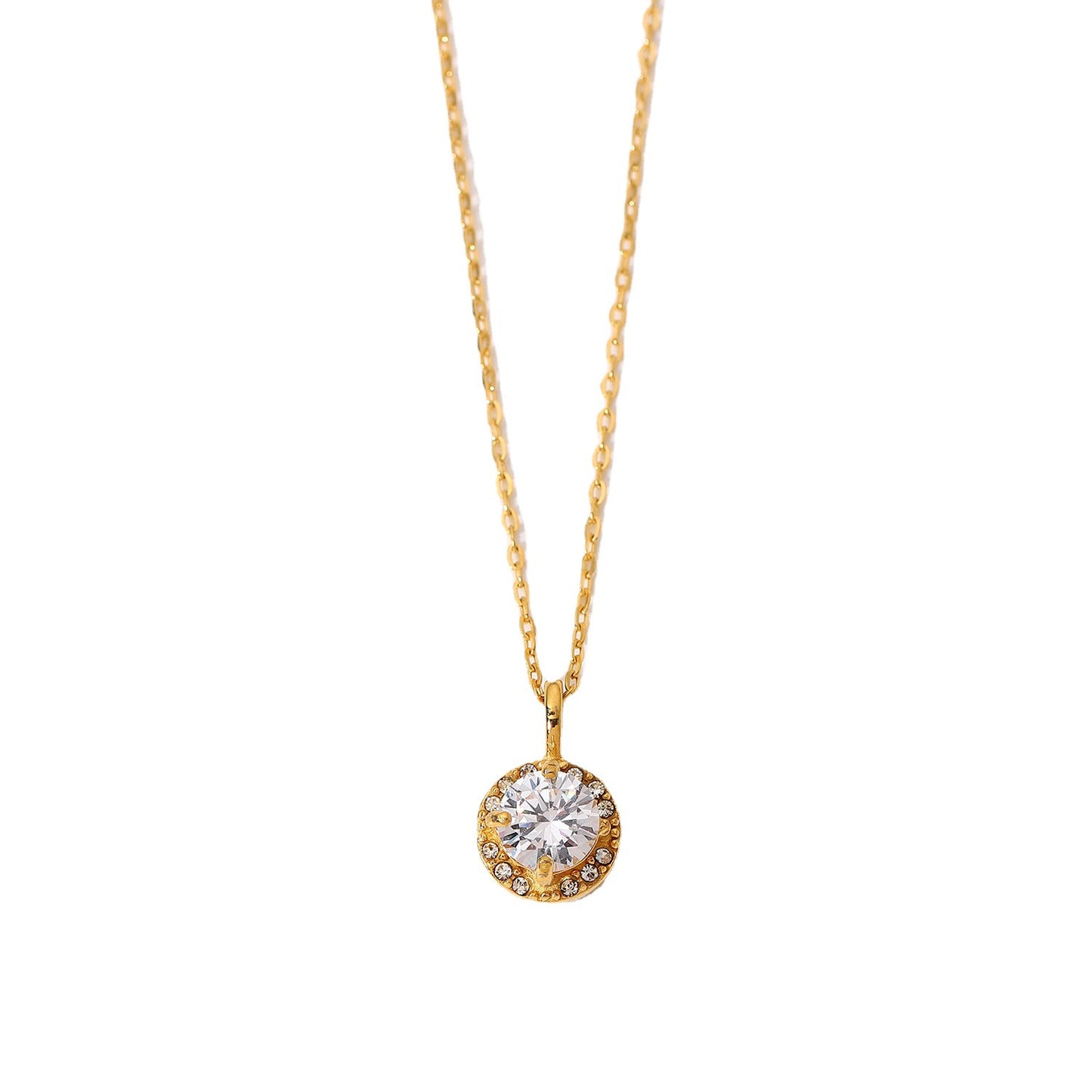 5pcs New Fashion Necklace 18K Gold Stainless Steel Double Round Zircon Pendant Women's Simple Necklace
