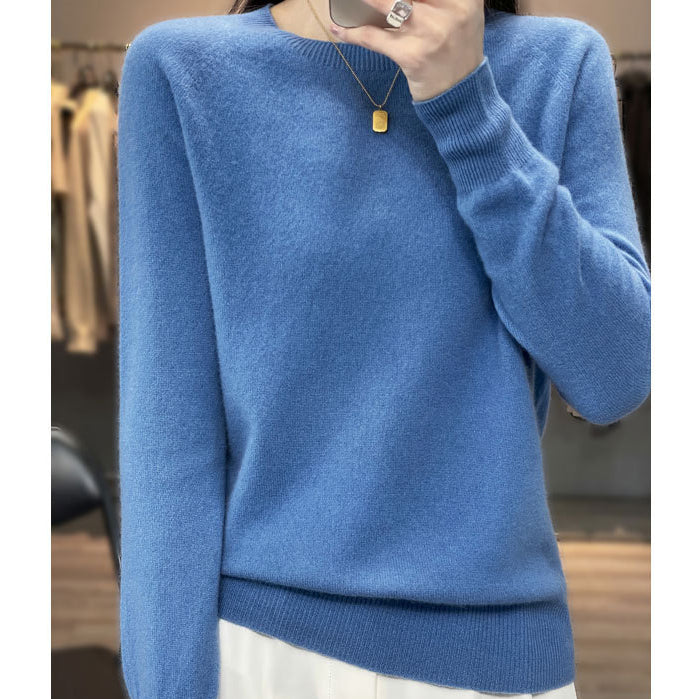 100% Wool Sweater Loose Crewneck Women's Pullover Fall New Cashmere Sweater Base Sweater