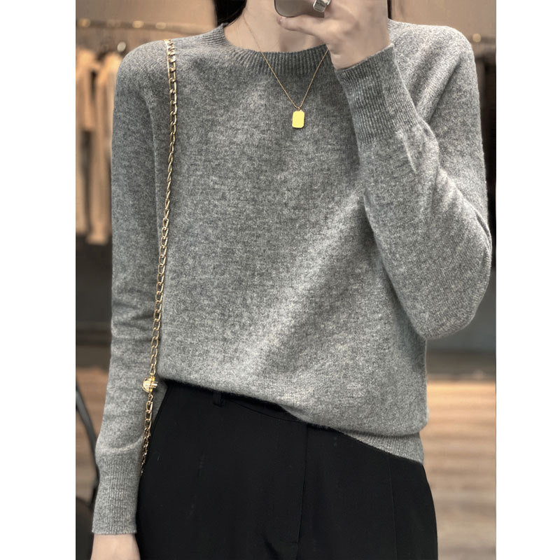 100% Wool Sweater Loose Crewneck Women's Pullover Fall New Cashmere Sweater Base Sweater