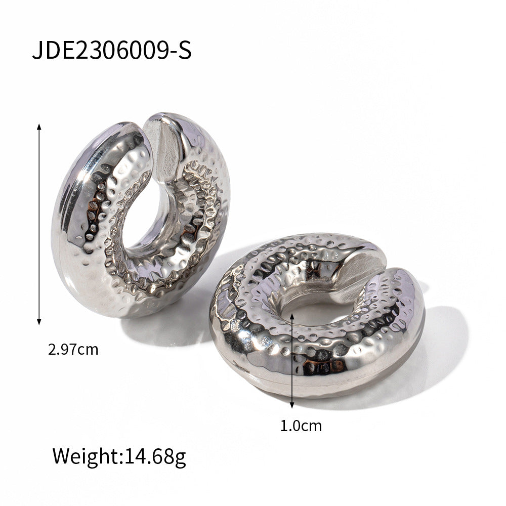 5pcs Steel Color Stainless Steel Texture C-Shaped Ear Clip 18K Real Gold Thick Cylindrical Ear Clip Does Not Fade Jewelry