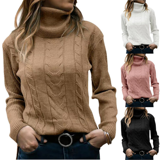 New Autumn And Winter New Solid Color Turtleneck Sweater Retro Long-Sleeved Sweater For Women