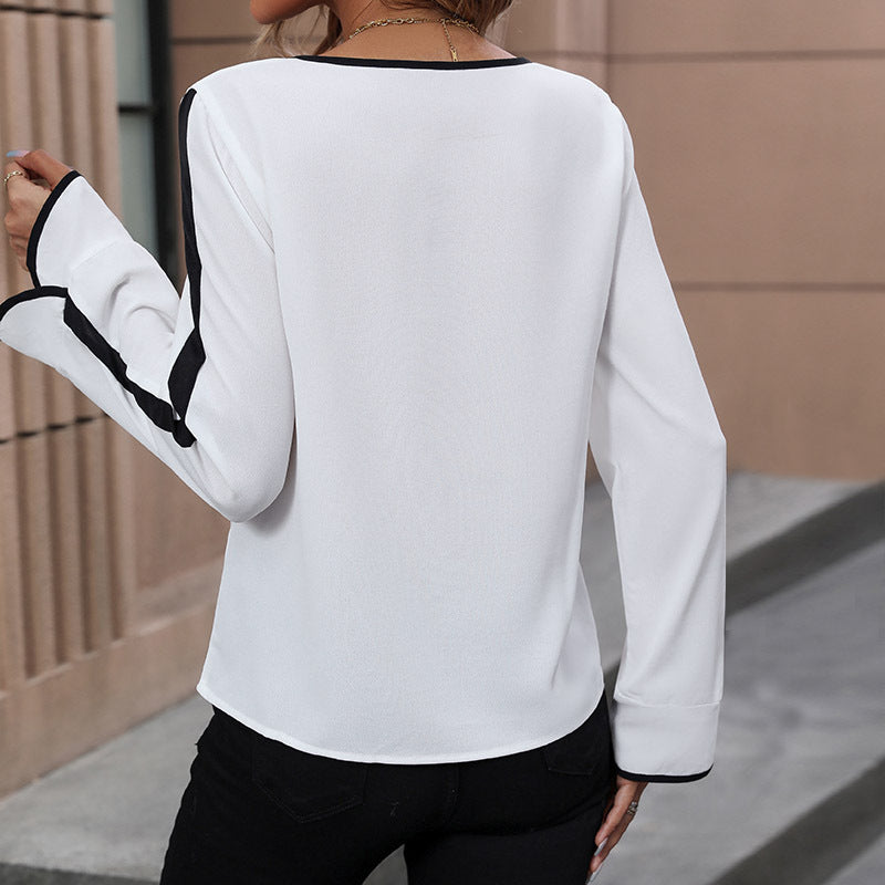 Spring And Autumn Women's Blouse Tied Bow Shirt Long Sleeve Color Shirt