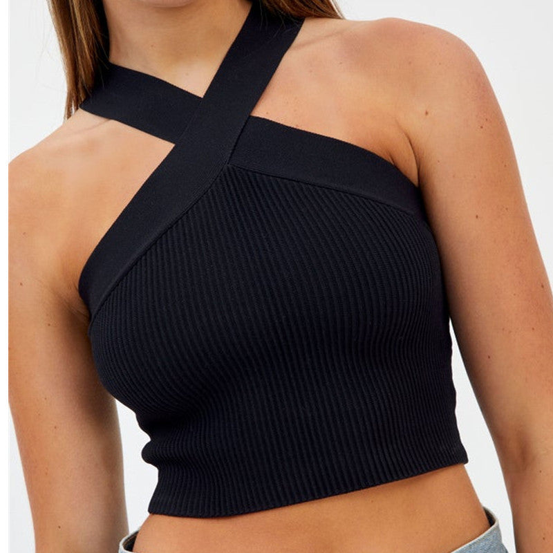 Cross-Neck Knitted Halter Small Vest Backless Tight Thin Bandage On The Chest
