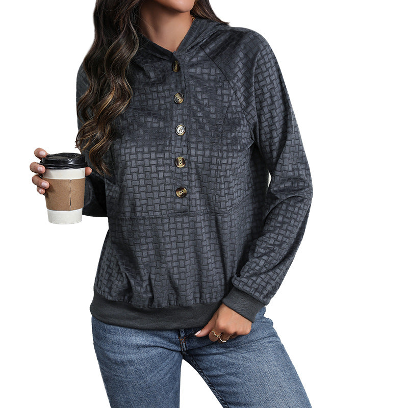 Fashion Long-Sleeved Women's T-Shirt Autumn And Winter V-Neck Top Loose Casual Plaid Hoodie