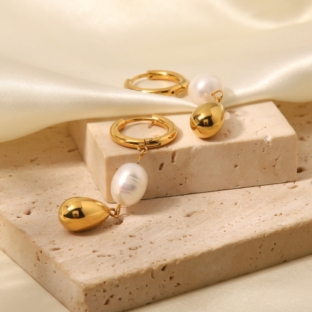 5pcs Natural Pearl Plated 18-Karat Gold Earrings Simple Temperament Does Not Fade All Matching Earrings