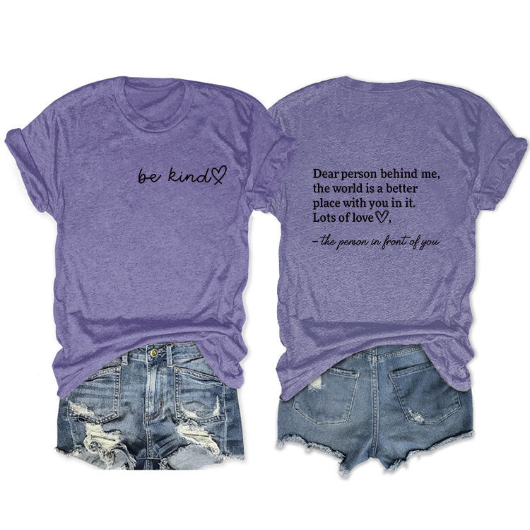 Front And Back Printed Short Sleeve Dear Person Behind Me Loose Fashion T-Shirt