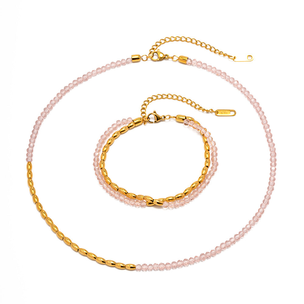 5pcs Fresh Summer Titanium Steel Necklace Women's Senior Sense Does Not Fade Color Minority Ethnic Beaded Necklace Jewelry