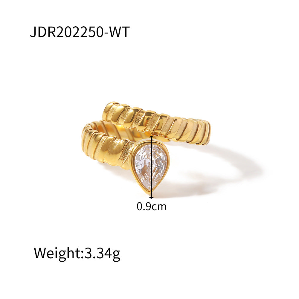 5pcs New Titanium Steel Love Ring 18K Gold Irregular Inlaid White Green Drop Zircon Open Ring