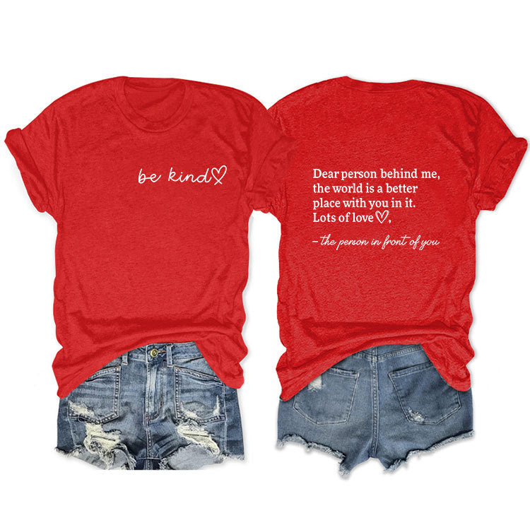 Front And Back Printed Short Sleeve Dear Person Behind Me Loose Fashion T-Shirt