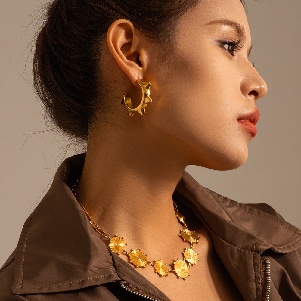 5pcs Jie Ding Designer Titanium Steel Punk Earrings Stud New Fashion Temperament Niche Design Female Earrings