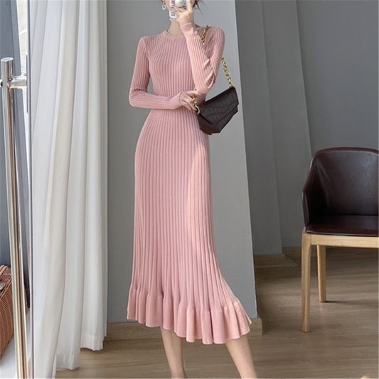 Knitted Mid-Length Skirt With Bottom Wrap For Women With A Bottom Sweater Skirt With Ruffles And Slim Fishtail Skirt