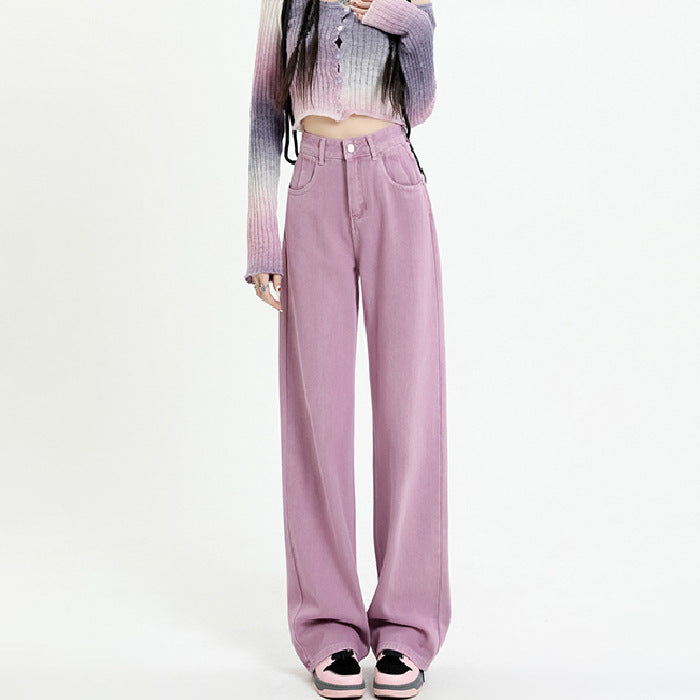 Purple Wide Leg Jeans Women's Autumn Loose Slim High Waisted Wide Leg Pants Women's Autumn And Winter Jeans Floor Length Pants Straight Leg Pants