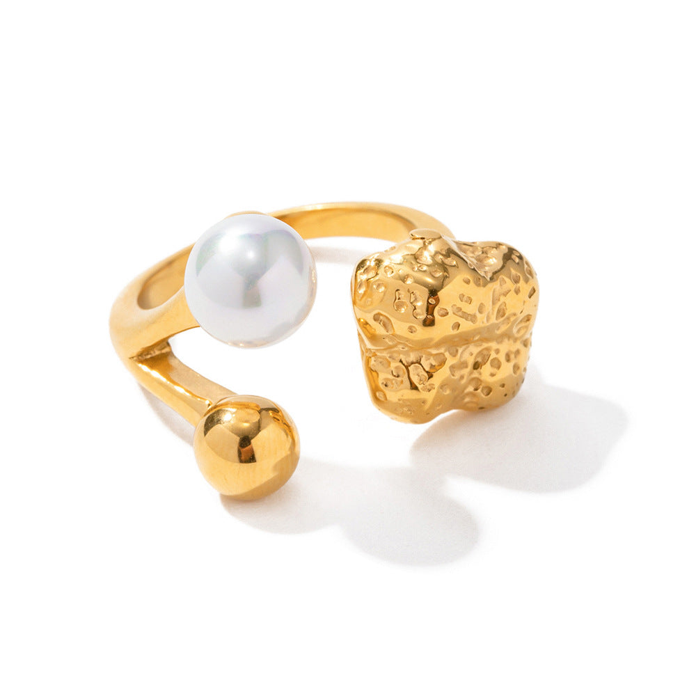 5pcs 18K Gold Stainless Steel Flower-Core Pearl Ring Fashion Do Not Fade Jewelry