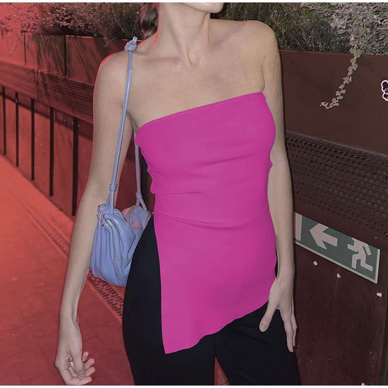 New Sexy Hottie Strapless Solid Color Side Slit Top
