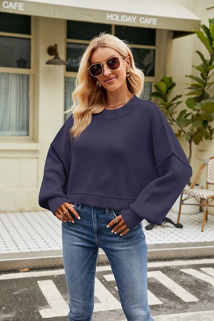 Women's New Autumn And Winter New Loose Short Pullover Sweater Fashion Long-Sleeved Round Neck Sweater