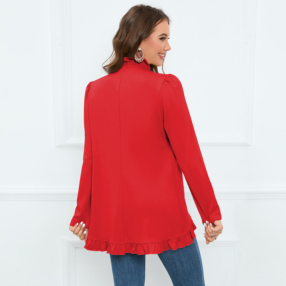 Women's Ruffled Cardigan Button Small Coat Autumn And Winter New Long-Sleeved Short Small Suit