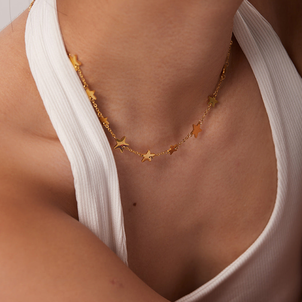 5pcs Stylish Same Necklace 18K Gold Plated Stainless Steel Pentagon Star Women's Handmade Jewelry Necklace