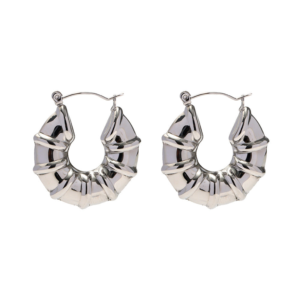 5pcs New Titanium Steel Earrings Women Fashion All-Match Stainless Steel Wrapped Loop Retro Hollow Earrings Earrings