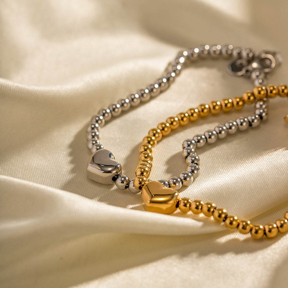 5pcs New Titanium Steel Bracelet 16K Gold Plated Round Bead Stainless Steel Love Bracelet Does Not Fade Jewelry