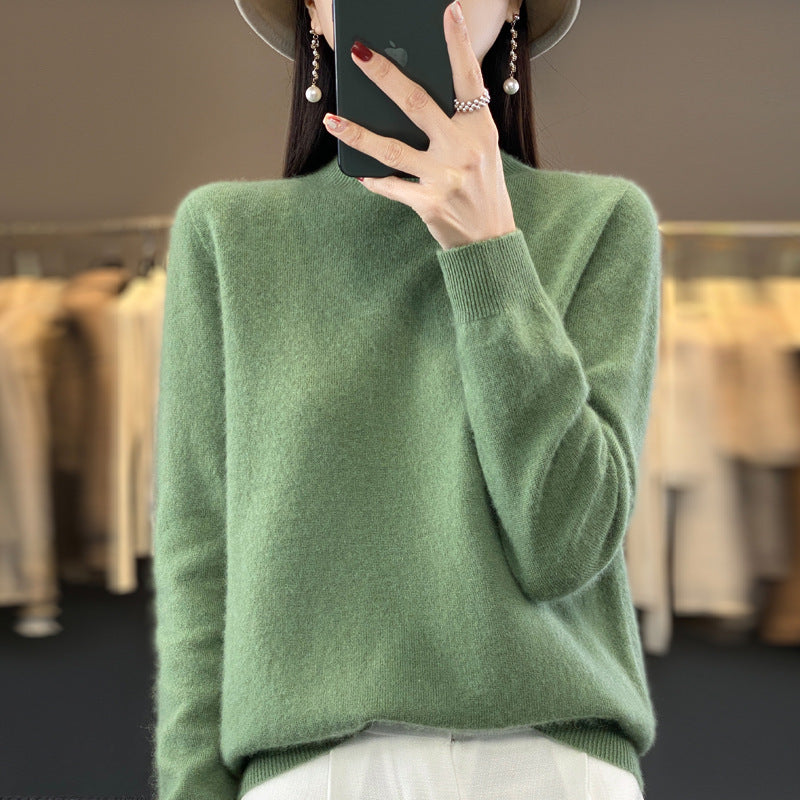 Half Turtleneck Woolen Sweater Women's Autumn And Winter Simple Everything Cashmere Sweater Loose Pullover Knitted Bottom
