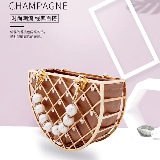 Summer New Popular Diamond-Encrusted Niche Diy Dinner Party Pearl Hand-Held Diagonal Banquet Bag