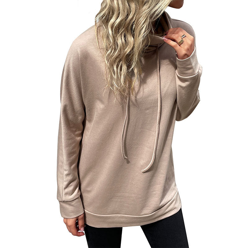 Cozy Pile Collar Hoodie for Women: Autumn & Winter Solid Color Sporty Pullover