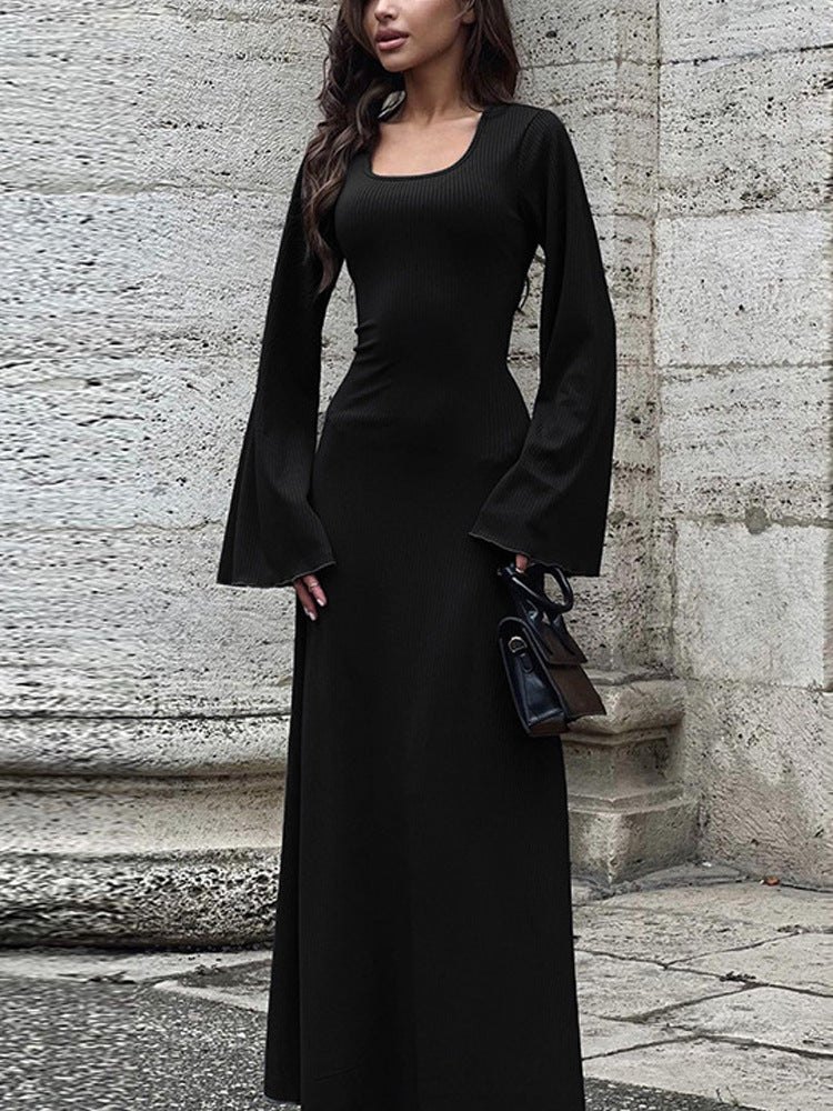 Female Skirt Autumn And Winter New Loose Plus Size Dress Back Strap Horn Long Sleeve High Waist Thread Skirt