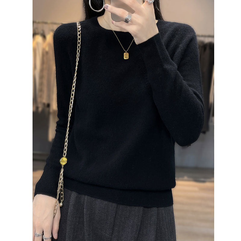 100% Wool Sweater Loose Crewneck Women's Pullover Fall New Cashmere Sweater Base Sweater
