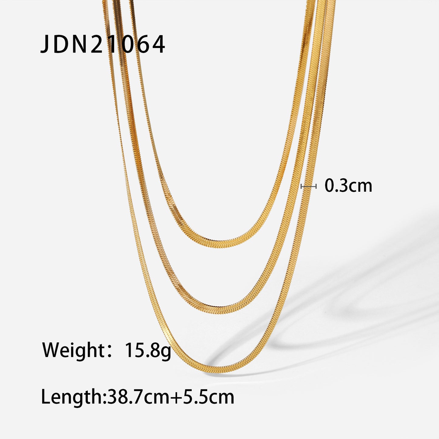 5pcs New Geometric 18K Gold Plated 3Mm Snake Chain Layer Necklace Stainless Steel Triple Layer Snake Chain Necklace For Women Accessories