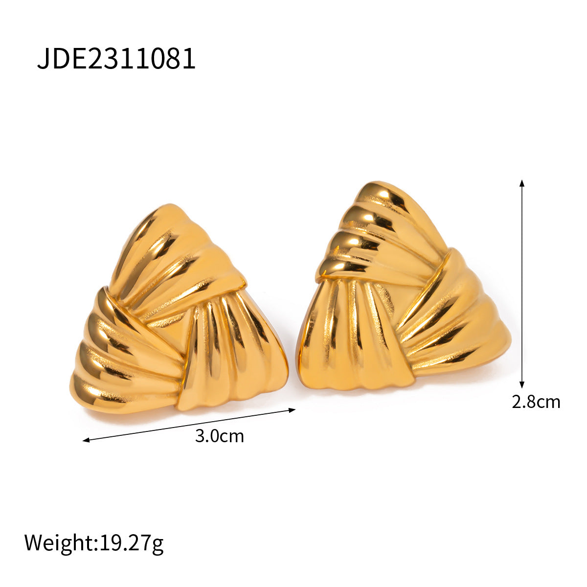5pcs Geometry 18K Gold Stainless Steel Braided Texture Matching Color Triangle Studs Simple Earrings Cool Wind