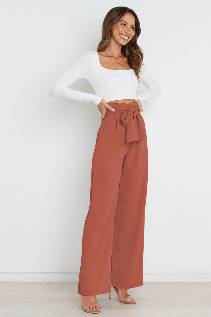 Fashion New Workplace Women's Pants Casual Wide Leg Pants With Belt Temperament Commuter Pants Summer