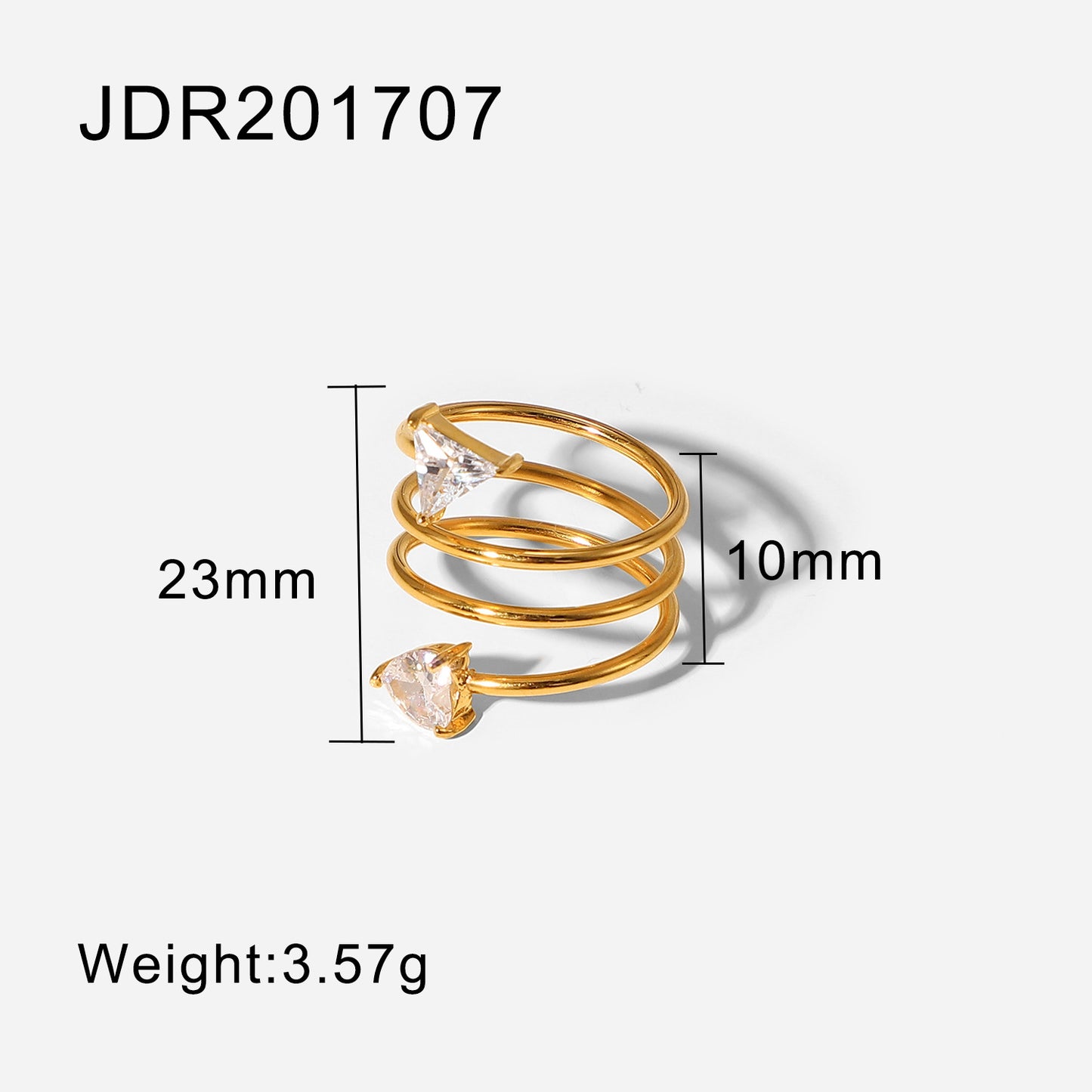 5pcs New 18K Gold Plated Spiral Triangle Zircon Ring Stainless Steel Triangle Heart Zircon Screw Ring Jewelry Female