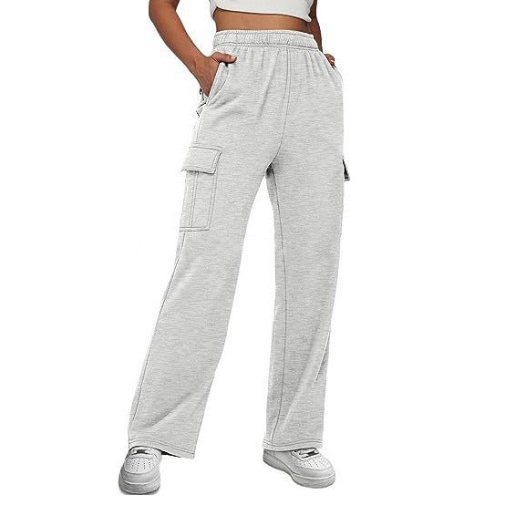 New Autumn And Winter Overalls Solid Color High Waist Slimming Design Sense Pocket Straight Leg Wide Loose Pants Women