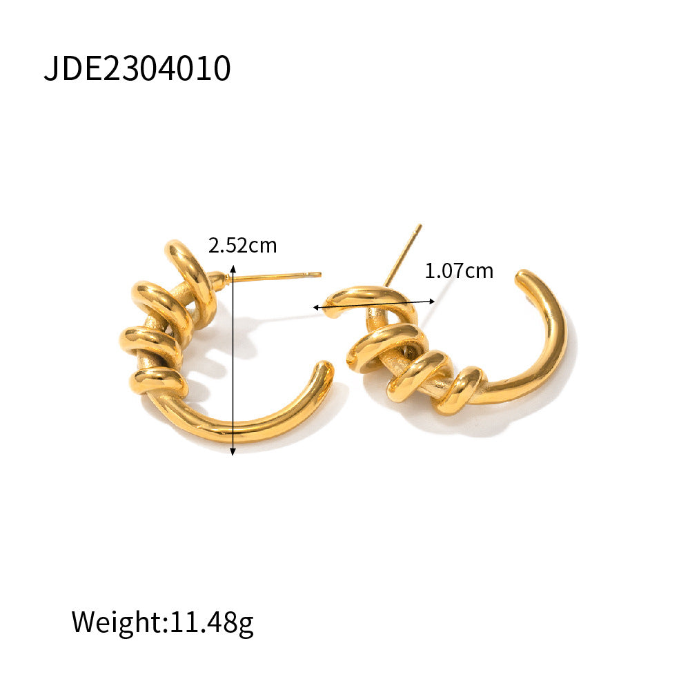 5pcs Fashion Pop Earrings 18K Gold Plated Spiral Coil C Earrings Design Sense Earrings