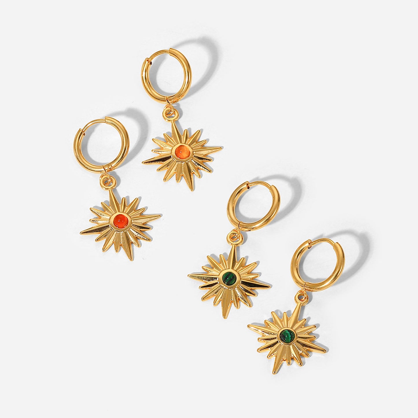 5pcs 18K Gold Plated Stainless Steel Earrings Jewelry Natural Stone Octet Star Pendant Ring Earrings For Women Jewelry