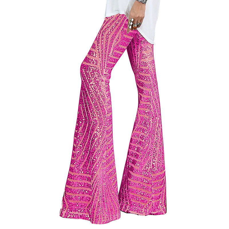 Summer New Fashion Trend Sequin Casual Pants Women High Waist Loose Straight Leg Trousers Women