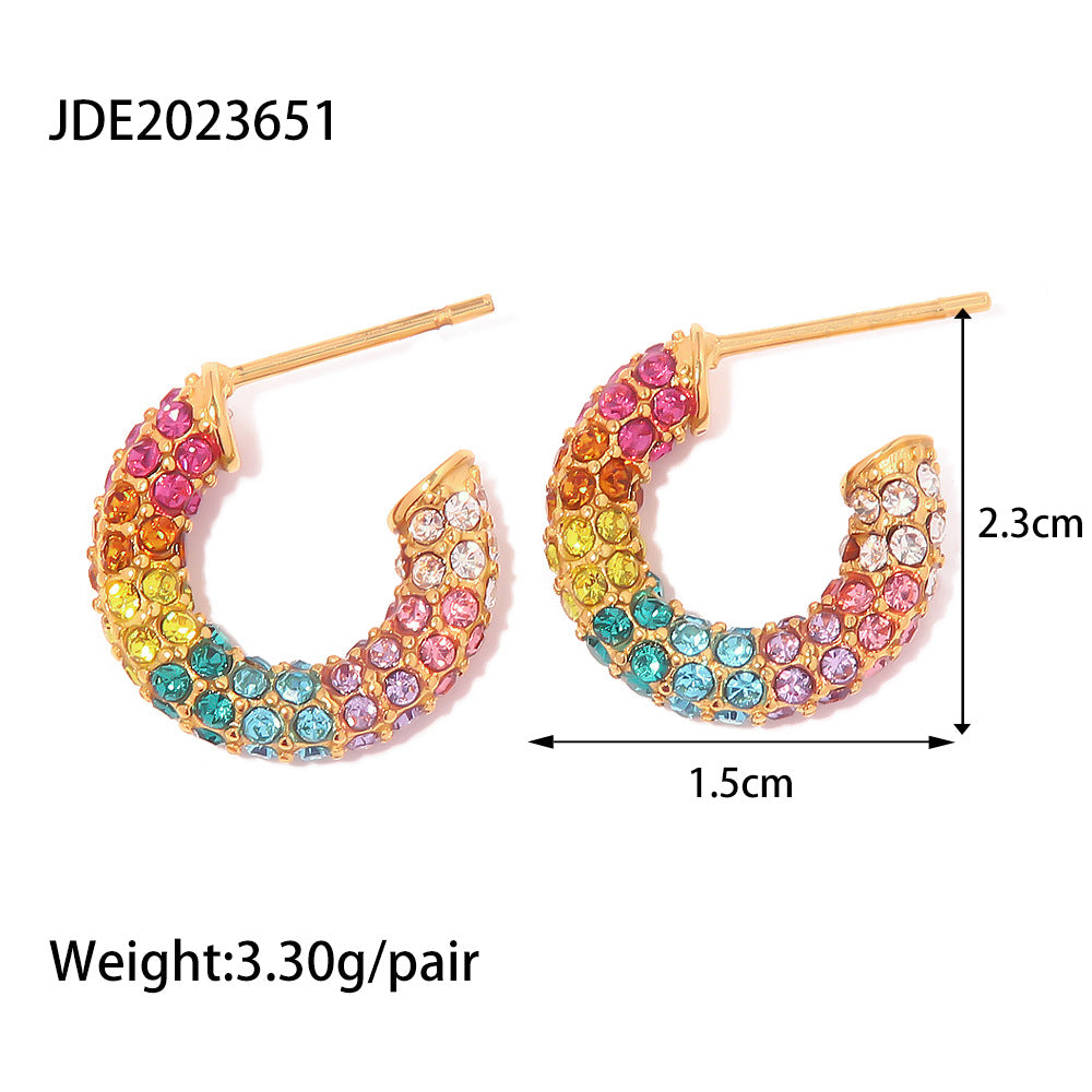 5pcs New Gold-Plated Earrings Multicolor Earrings Full Of Diamond Hoops High-Grade Sense Of Women
