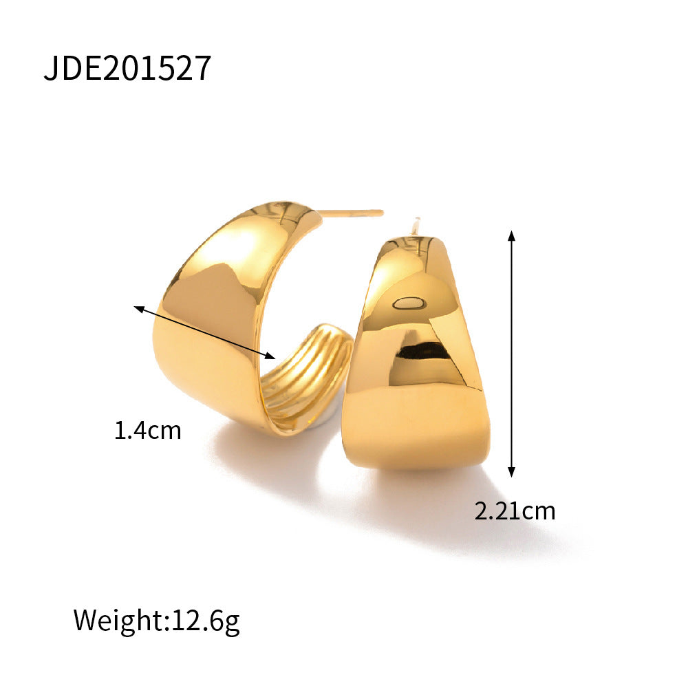 5pcs Women's Exaggerated Smooth Wide Sector Earrings 18K Gold Plated Stainless Steel C-Shaped Ring Earrings Jewelry Accessories