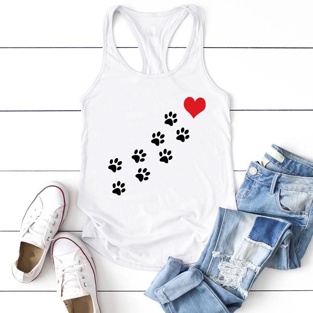 Red Heart Bear Paw Paw Print Animal Cute I-Shaped Vest Summer New Style Top