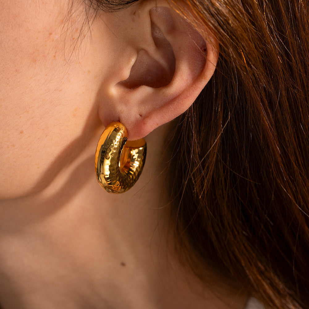 5pcs Geometric Premium Touch 18K Gold Stainless Steel/Chubby C-Shaped Hammer Design Earrings For Women