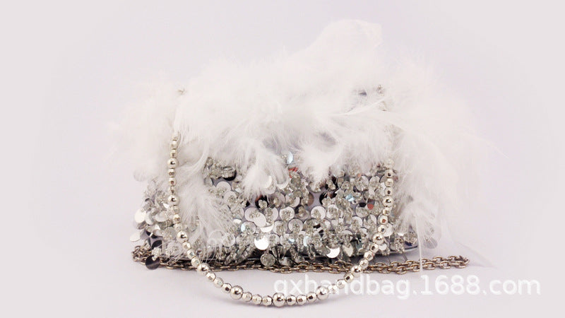 Feather Sequin Hand-Beaded Dinner Bag