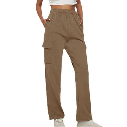 New Autumn And Winter Overalls Solid Color High Waist Slimming Design Sense Pocket Straight Leg Wide Loose Pants Women