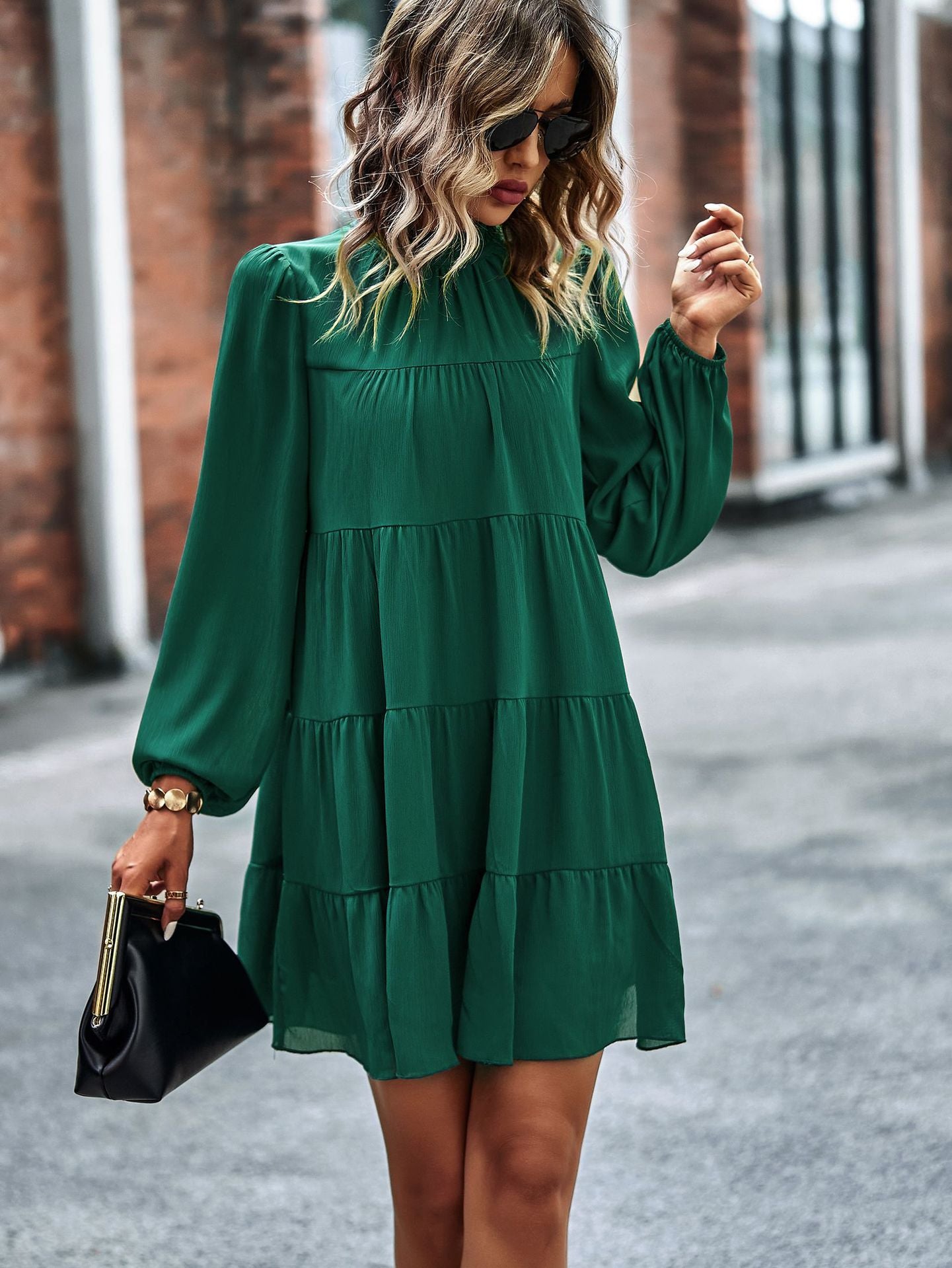 Round Neck Long Sleeve Loose Dress Spring And Autumn Seasons Casual A-Line Skirt Temperament