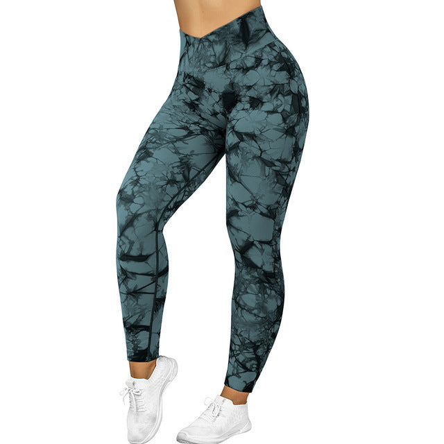 Cross Waist Tie-Dye Seamless Knit Tight Hip Lift Yoga Pants Women's Peach Hip Fitness