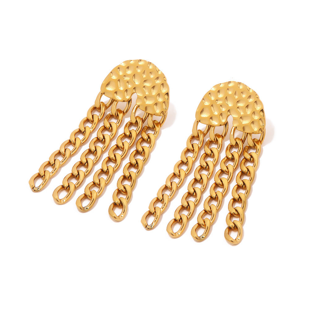 5pcs Stylish Women's All-Clad Titanium Steel Earrings Stainless Steel Texture Stainless Steel Chain Tassel Earrings Earrings