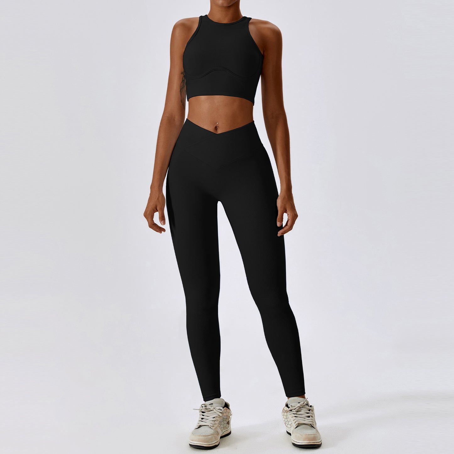 Zectron Thread Abdominal High Waist Beauty Back Yoga Set Quick Dry Gathering Hip Lift Tight Fitness Sports Set