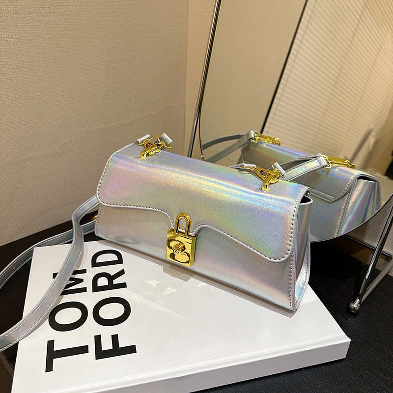 Fashion Baguette Bag New Style Small Shoulder Underarm Bag Simple Texture Crossbody Shining Female Bag