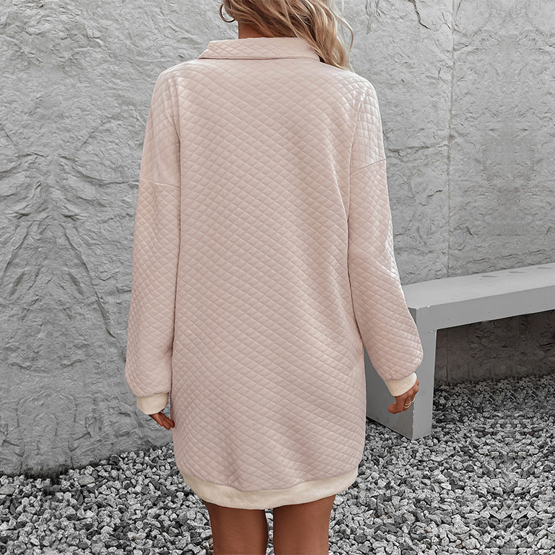 Autumn New Fashion Women's Solid Color Lapel Sweatdress