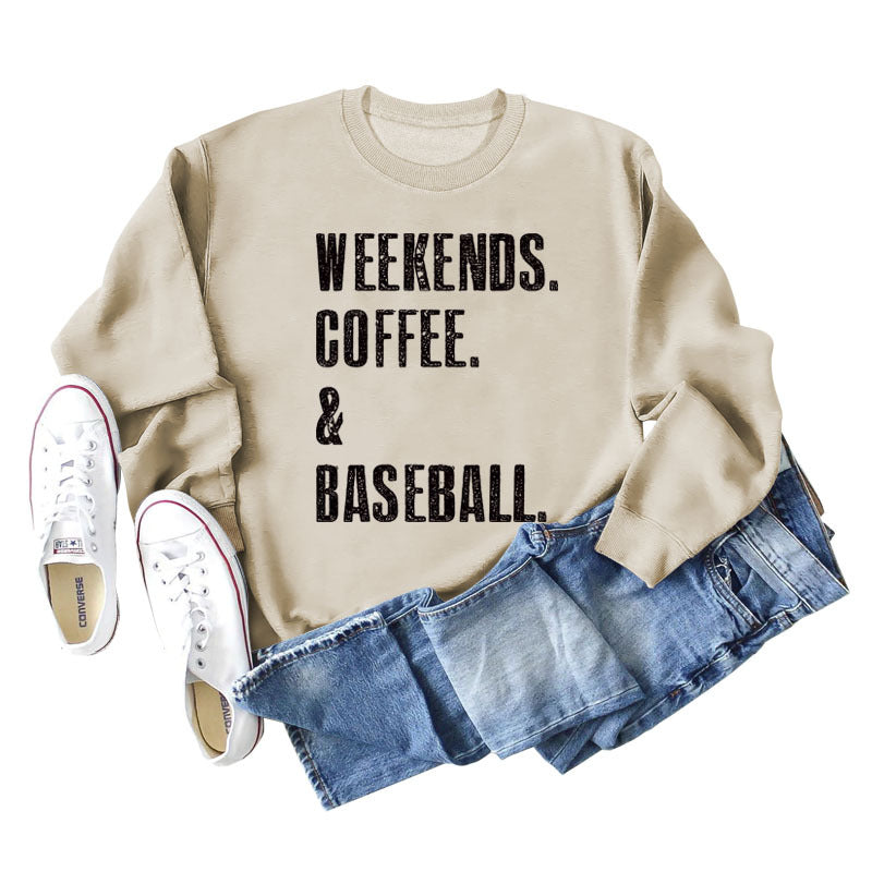 Weekends Coffee Baseball Fashion Letter Loose Long-Sleeved Hoodie